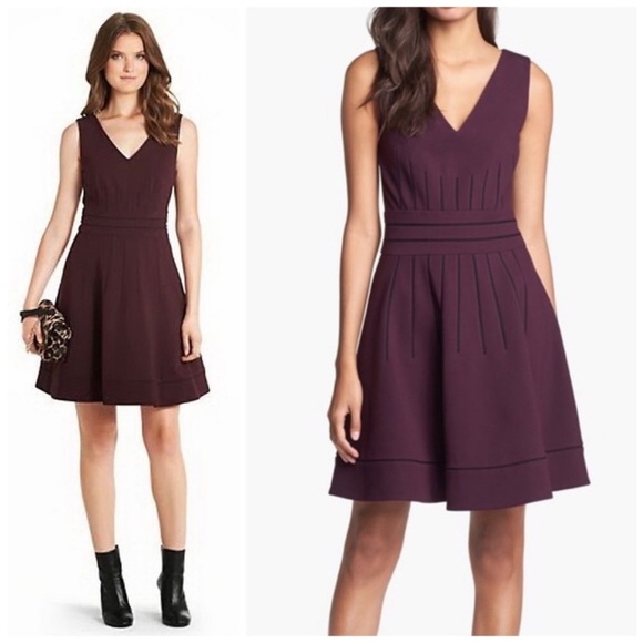 DVF Georgette Fit and Flare V Neck Dress Burgundy Sleeveless A-line Sz 0 - Picture 1 of 8